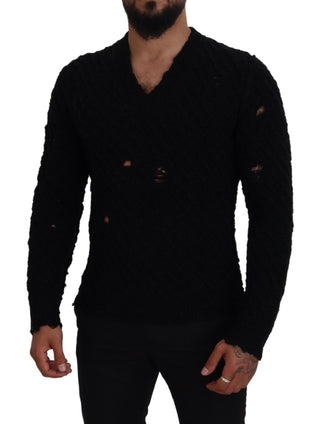 Elegant Black Wool-blend V-neck Sweater