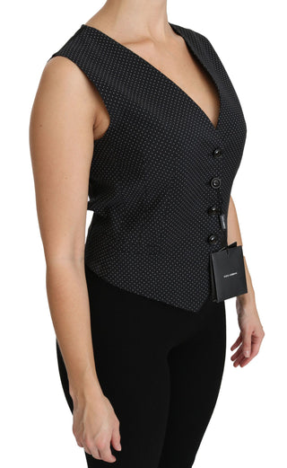 Chic Black Dotted Wool Blend Sleeveless Vest - Luxury for You