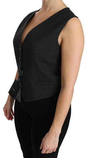 Chic Black Dotted Wool Blend Sleeveless Vest - Luxury for You