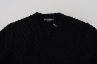 Elegant Black Wool-blend V-neck Sweater