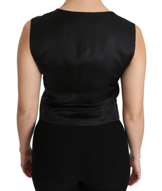 Chic Black Dotted Wool Blend Sleeveless Vest - Luxury for You