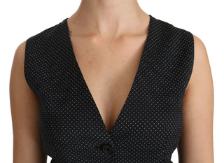 Chic Black Dotted Wool Blend Sleeveless Vest - Luxury for You