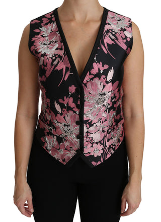 Elegant Floral Brocade Plunging Vest Top - Luxury for You