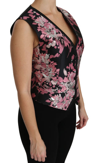 Elegant Floral Brocade Plunging Vest Top - Luxury for You