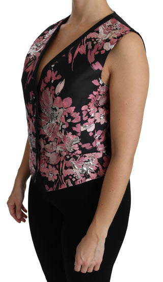 Elegant Floral Brocade Plunging Vest Top - Luxury for You