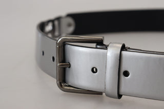 Chic Silver Leather Belt With Metal Buckle