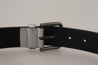 Chic Silver Leather Belt With Metal Buckle