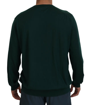 Elegant Green V-neck Cashmere Sweater