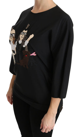 Elegant Black Silk Stretch Embroidered Top - Luxury for You