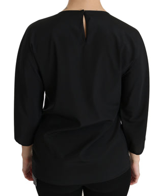 Elegant Black Silk Stretch Embroidered Top - Luxury for You