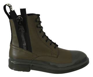 Chic Military Green Leather Ankle Boots - Luxury for You