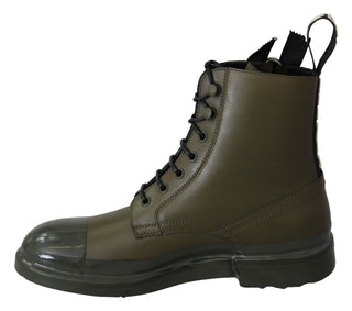 Chic Military Green Leather Ankle Boots - Luxury for You