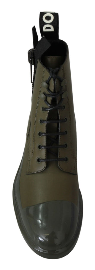 Chic Military Green Leather Ankle Boots - Luxury for You