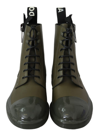 Chic Military Green Leather Ankle Boots - Luxury for You