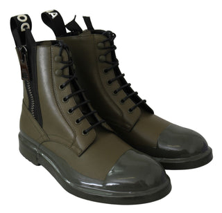 Chic Military Green Leather Ankle Boots - Luxury for You