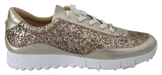 Antique Gold Glitter Leather Sneakers - Luxury for You