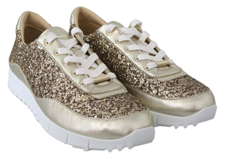 Antique Gold Glitter Leather Sneakers - Luxury for You