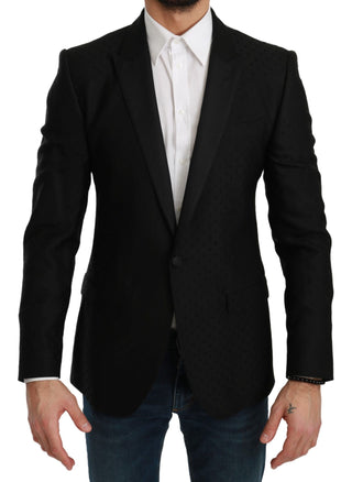 Elegant Black Polka Dotted Wool Blend Blazer - Luxury for You