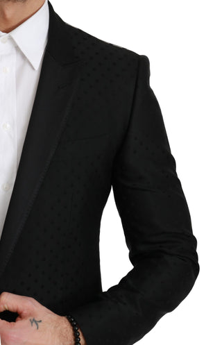 Elegant Black Polka Dotted Wool Blend Blazer - Luxury for You