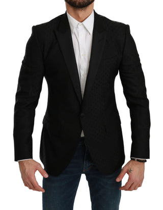 Elegant Black Polka Dotted Wool Blend Blazer - Luxury for You