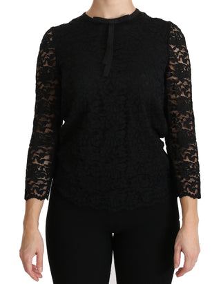 Elegant Black Lace Crew Neck Blouse - Luxury for You