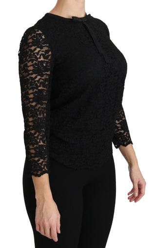 Elegant Black Lace Crew Neck Blouse - Luxury for You