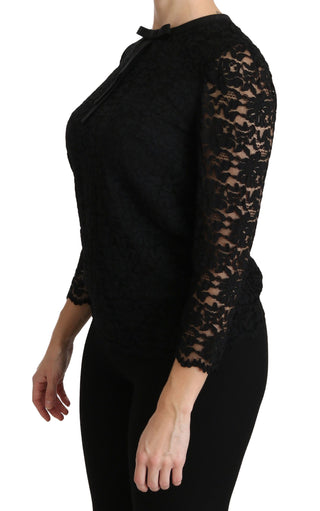 Elegant Black Lace Crew Neck Blouse - Luxury for You