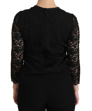 Elegant Black Lace Crew Neck Blouse - Luxury for You