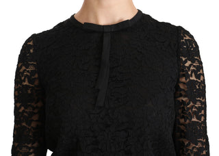 Elegant Black Lace Crew Neck Blouse - Luxury for You