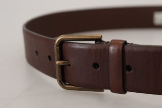 Elegant Brown Leather Belt With Metal Buckle