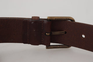 Elegant Brown Leather Belt With Metal Buckle