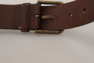 Elegant Brown Leather Belt With Metal Buckle