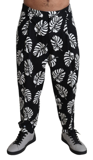 Elegant Palm Leaf Print Cotton Trousers - Luxury for You