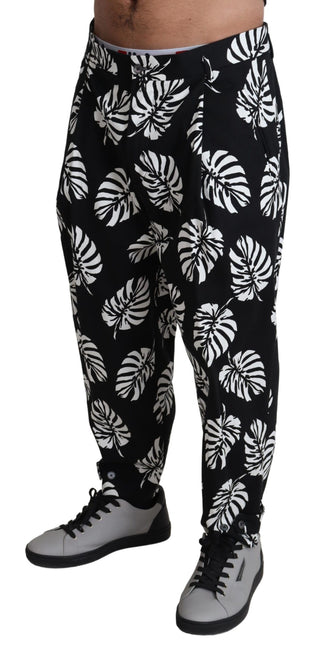 Elegant Palm Leaf Print Cotton Trousers - Luxury for You