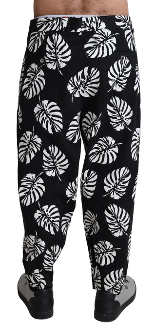 Elegant Palm Leaf Print Cotton Trousers - Luxury for You