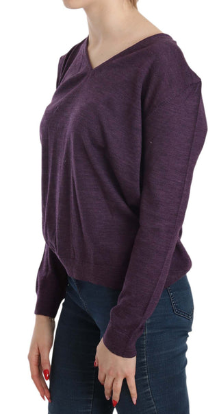 Elegant Purple V-neck Wool Blouse - Luxury for You