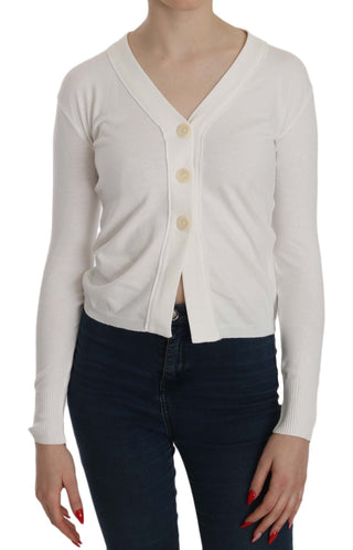 Elegant White V-neck Cropped Cardigan Blouse - Luxury for You