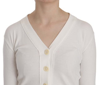 Elegant White V-neck Cropped Cardigan Blouse - Luxury for You