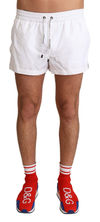 Elegant White King Motive Swim Trunks - Luxury for You