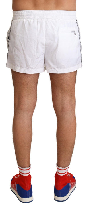 Elegant White King Motive Swim Trunks - Luxury for You