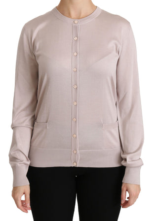 Silk Blend Pink Crew Neck Cardigan - Luxury for You