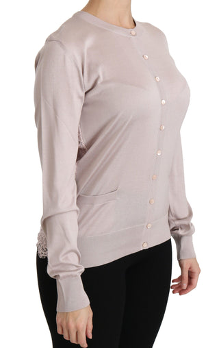 Silk Blend Pink Crew Neck Cardigan - Luxury for You