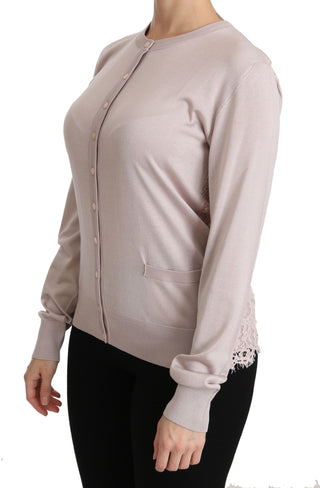 Silk Blend Pink Crew Neck Cardigan - Luxury for You