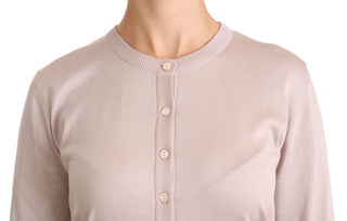 Silk Blend Pink Crew Neck Cardigan - Luxury for You