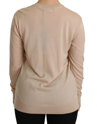 Elegant Beige Lace Crew Neck Cashmere Blouse - Luxury for You