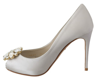 White Crystal Peep Toe Silk Blend Heels - Luxury for You