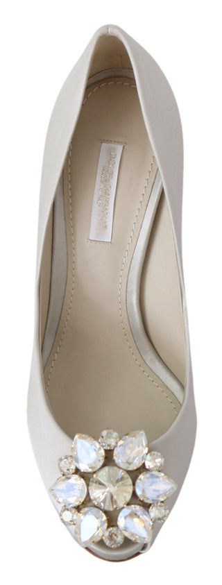 White Crystal Peep Toe Silk Blend Heels - Luxury for You