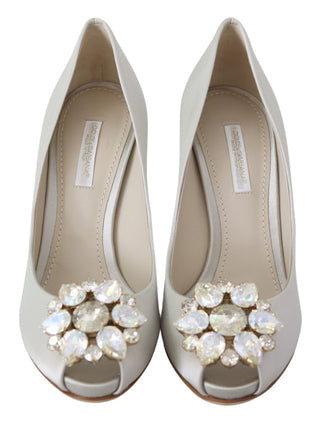 White Crystal Peep Toe Silk Blend Heels - Luxury for You