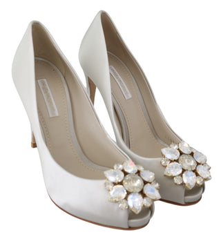 White Crystal Peep Toe Silk Blend Heels - Luxury for You