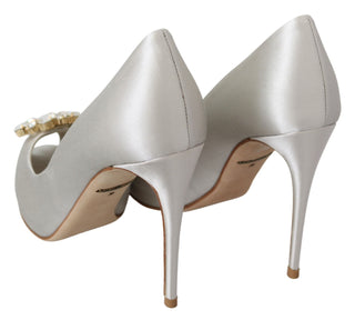 White Crystal Peep Toe Silk Blend Heels - Luxury for You